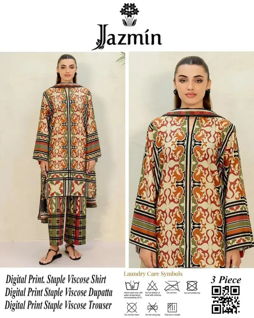 3 PCs Woman Unstitched Printed suit